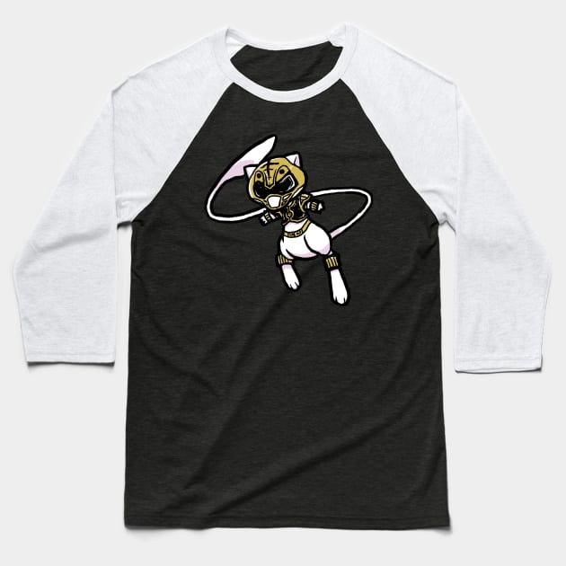 White Ranger Cat Baseball T-Shirt by jonah block